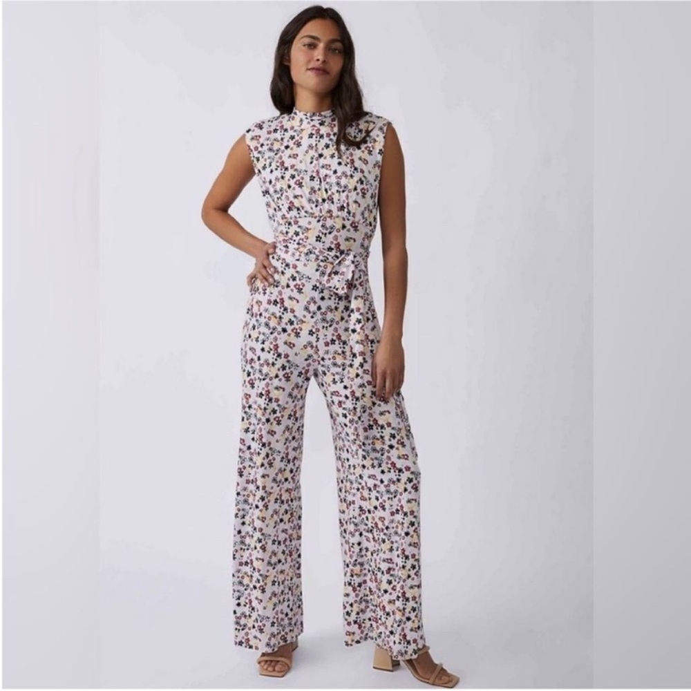 Free People NWOT Vibe Check Wide Leg Jumpsuit Tea Ditsy Shell Combo Floral S/M